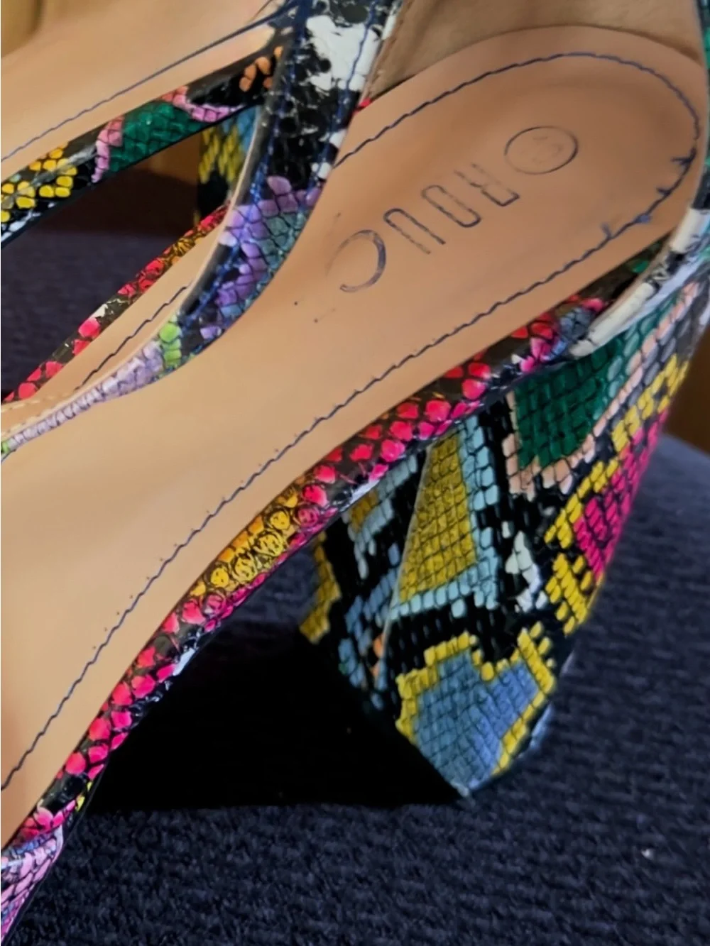 Size 10 Colorful Snake-Print Block Platform Size Heel Sandals - Women
